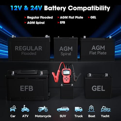MA500 Car Battery Tester, 9V - 30V Digital Automotive Alternator Meter Diagnostic Tool 100-2000 CCA Load Capacity Auto Charging & Cranking Analyzer for Car Truck Motorcycle Boat RV ATV Yacht