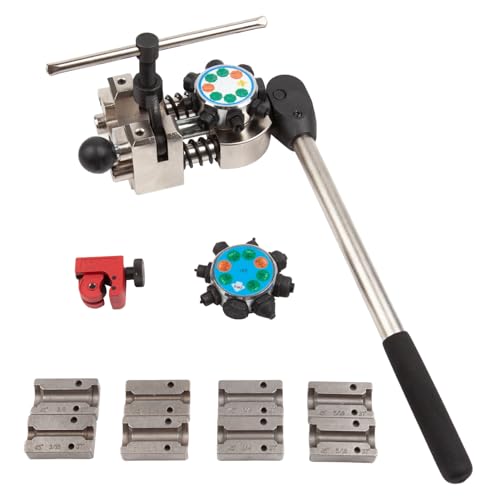 Wostore 45°&37° Brake Line Flaring Tool Kit, Single/Double/Bubble, 5 Dies | 45° & 37° single, bubble & double flare. 5 dies: 3/16-3/8 & 4.75mm. Works on copper, stainless steel & soft metal lines.