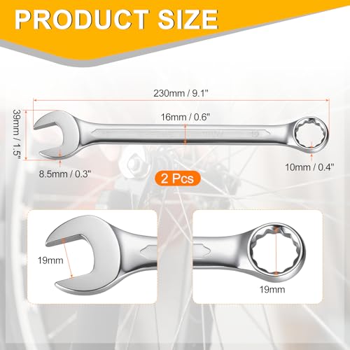 HARFINGTON 2Pcs Metric Combination Wrench 19mm Open End & 15-Degree Offset 12-Point Box End Chrome Vanadium Steel Industrial Grade Double Ended Wrenches Spanners Tools - size: 19mm
