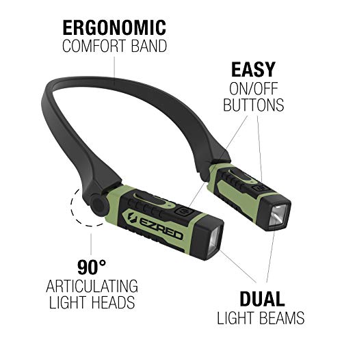 EZRED Anywear Rechargeable Neck Light for Hands-Free Lighting, Soft Green & Bright NK10 Anywear Neck Light for Hands-Free Lighting, Red and Black