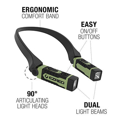 EZRED Anywear Rechargeable Neck Light for Hands-Free Lighting, Soft Green & Bright NK10 Anywear Neck Light for Hands-Free Lighting, Red and Black