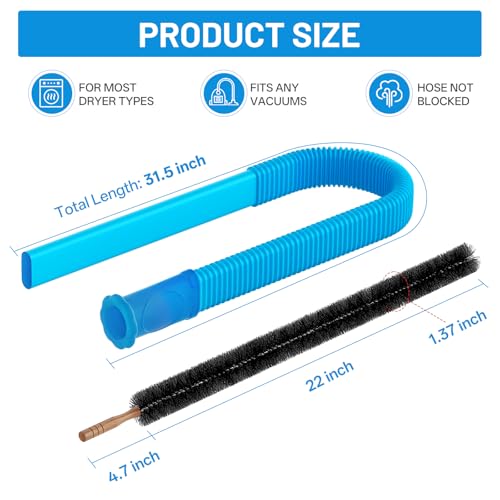 Dryer Vent Cleaner Kit, Universal Vacuum Hose Attachment Fits All Vacuums Cleaner, Dryer Lint Brush and Vacuum Hose Attachment with Universal Connector, Quickly clean the fluff