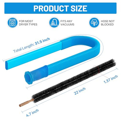 Dryer Vent Cleaner Kit, Universal Vacuum Hose Attachment Fits All Vacuums Cleaner, Dryer Lint Brush and Vacuum Hose Attachment with Universal Connector, Quickly clean the fluff