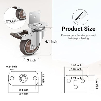 Nefish Side Mount Casters 3 Inch L-Shaped Heavy Duty Rubber Caster Set of 8, Ball Bearing 360 Degree Plate Swivel Castors Wheel, Casters Wheels for Furniture, Baby Bed, Kitchen, Cabinet, Table - style: 3 IN L-Shaped (8 Pack)