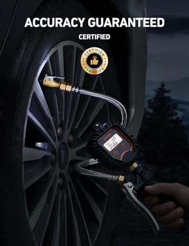 AstroAI Digital Tire Pressure Gauge, Heavy Duty Tire Inflator Gauge 250PSI Air Chuck Compressor Accessories with Stainless Braided Hose, Rotatable Dial&Quick Connect Coupler for Truck/RV/SUV - style: Standard