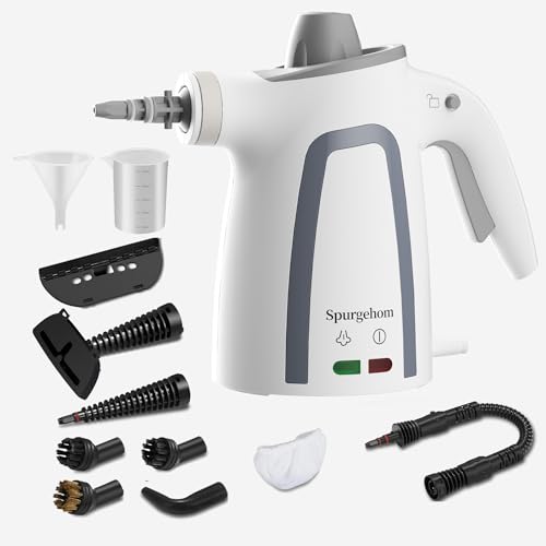 Spurgehom High-Pressure Steam Cleaner 1050W Fast Heating, 11-in-1 Multi-Surface Steamer with Safety Lock & 8 Accessories – Dirty-Free for Floors, Windows, Cars - color: Ivory