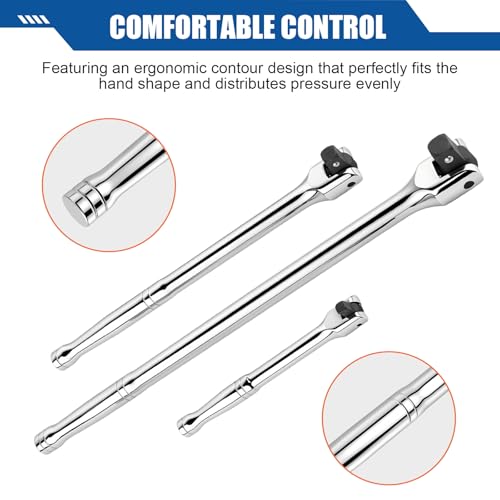 11Pcs Breaker Bar Set | 1/4”, 3/8” and 1/2” Drive, 180 Degree Rotatable Head, 4 Socket Adapters and 1/4" Universal Joint, Cr-V