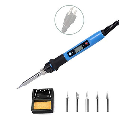 Soldering Iron Kit, with 5pcs Solder Tips, 80W 110V Digital LCD Adjustable Temperature Solder Gun Fast Heating Ceramic Ceramic Thermostatic, for electronic repairs and DIY Jewelry, Blue&Black