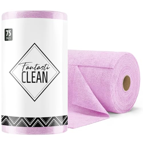 Fantasticlean Microfiber Cleaning Cloth Roll-75 Sheets, 12" x 12" (Purple) | Super Absorbent, Lint-free, Tear-away Microfiber Towel Roll, for All-Purpose Cleaning, Reusable Alternative to Paper Towels - color: Purple, size: 75 pack