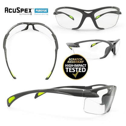 MAGID AcuSpex Clear, Semi-Frameless Safety Glasses, PureVue Premium Anti-Fog, 72 Pairs, Gray/Lime, PX4080 - style: 72 Pairs