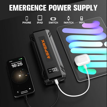 ASPERX Car Jump Starter, 4000A Peak Battery Starter for All Gas or 10.0L Diesel Engines, 12V Battery Starter, Jump Box with USBA, Lithium Battery Booster with Built-in LED Light - color: Ink