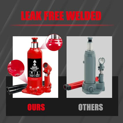 JACK BOSS Bottle Jack 6 Ton (13,200 LBs) Hydraulic Car Jack, Fit for Auto Truck Repair and House Lift, Red, AS90604B