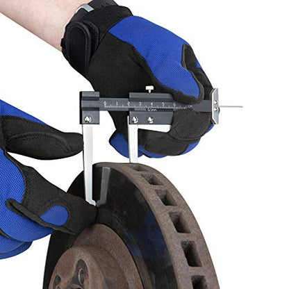 Performance Tool W80628 Brake Rotor Caliper and Tire Tread Depth Gauge with Metric Scale, Lever Action Floating Jaw, and T-Base for Most Vehicles