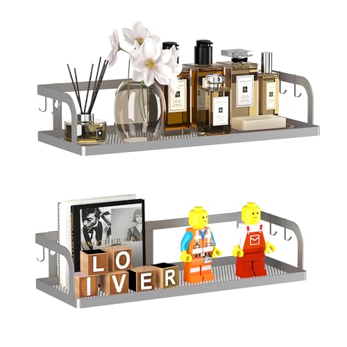 PUSDON 2-Pack Wide Hollowout Shower Caddy & Spice Rack, Wall Mount Bathroom Organizer with Mesh Bottom, Easy Access Cabinet Door Shelf Holds 50LBS - Silver Gray, Hollowout - color: Silver Grey, size: U-Shape Easy Access (12.6" Wide)