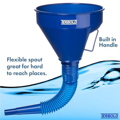 Automotive Flex Funnel with Hose | Wide Mouth Flexible Oil Funnel for Automotive Use - Gas, Transmission Fluid, Car Fuel, Oil Change (Blue) - color: Blue