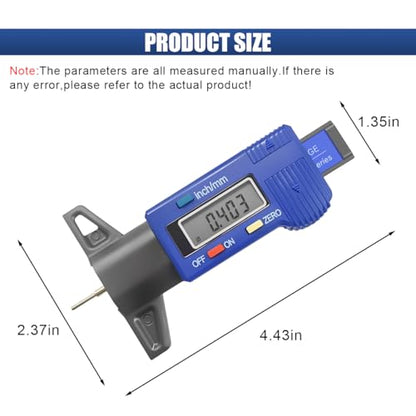 Digital Tire Tread Depth Gauge, Portable 0.01mm Resolution Vehicle Tire Wear Checker with LCD Display & Inch/MM Conversion, Universal Auto Measuring Tool for Car Truck Tires (Blue) - color: Blue