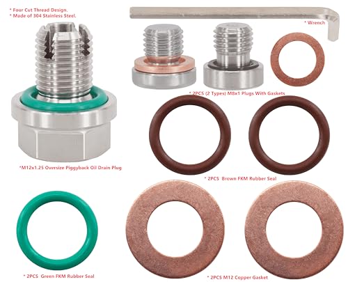 M12.1-1.25 x 15mm Oversize Piggyback Oil Drain Plug, Stainless Steel Self Tapping Oil Pan Thread Repair Kit - size: M12.1x1.25