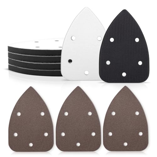 6 Pack 5 Hole Mouse Detail Sanding Interface Pad Hook and Loop, Triangle Sanding Pad, Mouse Sander Sandpaper Backing Pads, Come with 3 Pcs Triangle Sanding Sponge (320 Grits) for Balancing Pressure - size: Mouse 5 Hole - 6 Pack