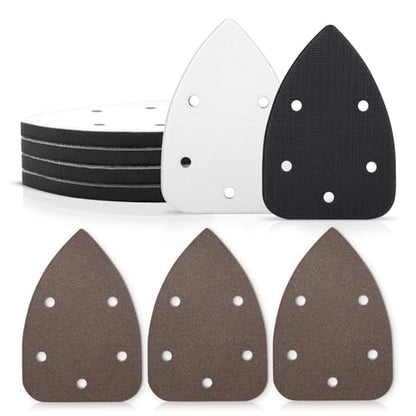 6 Pack 5 Hole Mouse Detail Sanding Interface Pad Hook and Loop, Triangle Sanding Pad, Mouse Sander Sandpaper Backing Pads, Come with 3 Pcs Triangle Sanding Sponge (320 Grits) for Balancing Pressure - size: Mouse 5 Hole - 6 Pack