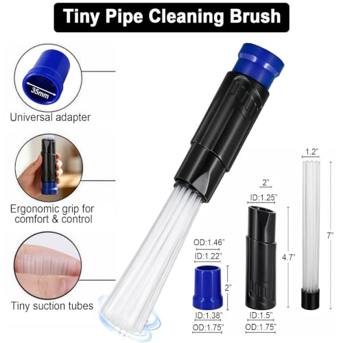 14 Pcs Universal 1 1/4 Inch Vacuum Attachments Kit for Shop Vac Accessories with 17.8 Inch Extension Wand Hair Brush Flexible Crevice Tool, Hose Adapters for 2 1/2" to 1 1/4" and 1 7/8" to 1" Hoses