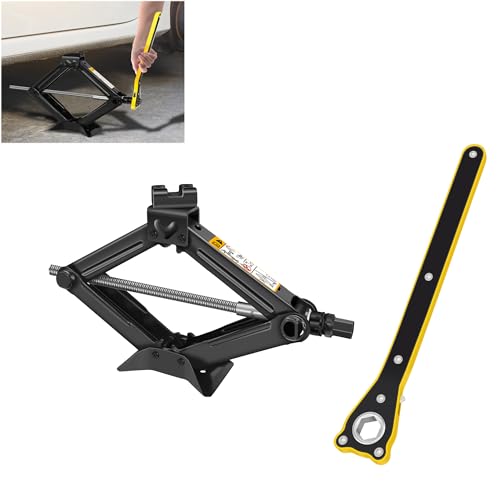 Car Jack Kit - Scissor Car Jack Max 2 Ton(4,409 lbs) Capacity Portable Emergency Tire Change Kit with Ratchet Lug Wrench - Saving Strength Design - size: Upgraded 2 Ton Scissor jack (1 pack)