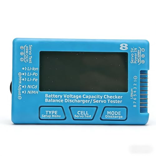 RC 8 Digital Battery Tester with LCD Display Manage 8 LiPo Life Li Ion Batteries Voltage Tester Compatible with 2-8S NiCd NiMH Battery Monitor Dual-Function Capacity Checker