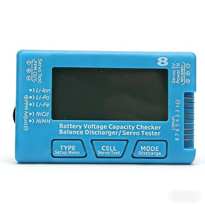 RC 8 Digital Battery Tester with LCD Display Manage 8 LiPo Life Li Ion Batteries Voltage Tester Compatible with 2-8S NiCd NiMH Battery Monitor Dual-Function Capacity Checker