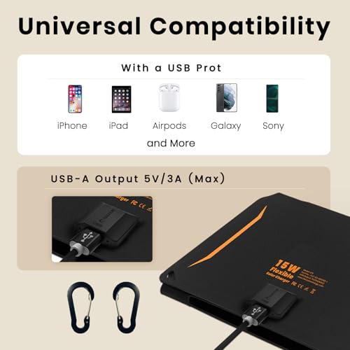 [Upgraded] FlexSolar 15W Small Solar Panel Charger 5V USB Output ETFE Lightweight Foldable Portable Powerfilm Energy IP67 Waterproof Emergency Camping Hiking Backpacking for Cell Phones Fans - size: 15W