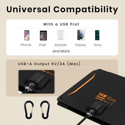 [Upgraded] FlexSolar 15W Small Solar Panel Charger 5V USB Output ETFE Lightweight Foldable Portable Powerfilm Energy IP67 Waterproof Emergency Camping Hiking Backpacking for Cell Phones Fans - size: 15W