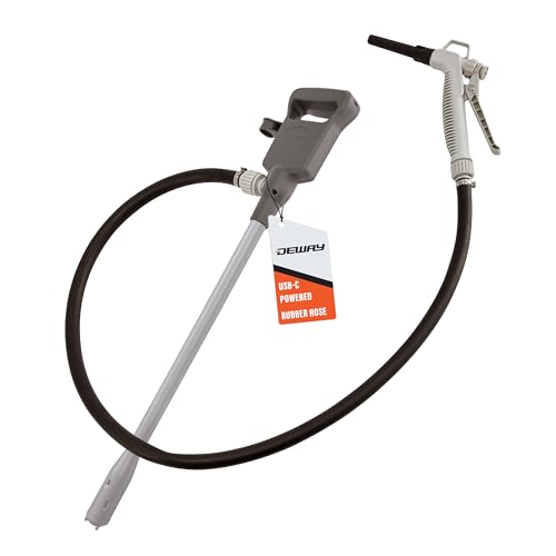 Deway Automatic Fuel Transfer Pump with Nozzle for Quick Flow Control & Stop, 51" Heavy Duty Rubber Hose, Powerful AA Battery Powered w/USB-C Option, Fits All Size Cans, Transfers at 3.8 Gal/Min - style: Hand-Trigger Nozzle w/ Rubber Hose