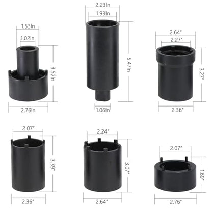 DPTOOL Spindle Nut Socket Tool Kit 6 Pcs Axle Lock Nut Socket Set 1/2” Drive Wheel Hub Nut Remover Installer Compatible with Ford Dana 44/80 Toyota Dodge GMC Chevrolet 4WD Lug Out Spindle Socket Set