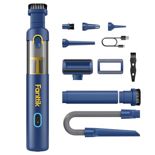Fanttik Slim V8 APEX Car Vacuum, 4-in-1 Portable Mini Cordless Vacuum with 19000pa Suction Power for Pet Hair, Type-C Charge, One-Touch Empty for Car, Office Desk, Keyboards (Blue) - color: Blue