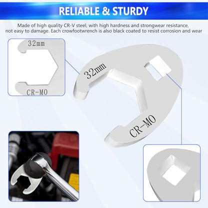 26Pcs Crows Foot Wrench Set 1/2" and 3/8” Drive Flare Nut Crowfoot Set | Metric 8-32mm 6 Point Crows Feet Wrenches, Flare Nut Wrench Kit for Removing Nuts from Hard-to-Reach Areas - color: 26pcs