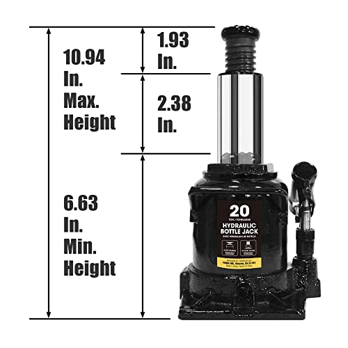 Big RED 20 Ton (40,000 LBs) Torin Hydraulic Stubby Low Profile Car Bottle Jack for Auto Repair and House Lift, Black, AT92007AB - color: BLACK