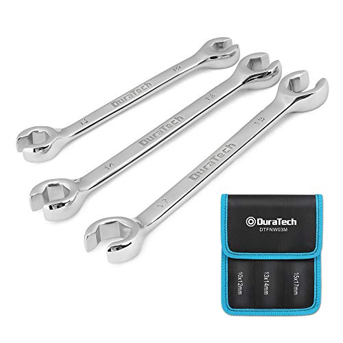 DURATECH Flare Nut Wrench Set, Metric, 3-piece, 10, 12, 13, 14, 15, 17mm, CR-V Steel, Organizer Pouch Included - size: 3pc, Metric