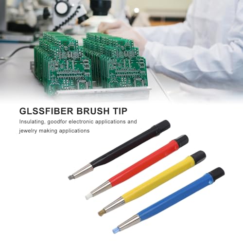 Fiberglass Scratch Brush Pen, 4 Pack Scratch Brush Pen Set, Glass Fiber, Brass, Steel and Nylon, Pen Prep Sanding Brush with Adjustable Tips for Jewelry Watch Coinss Cleaning