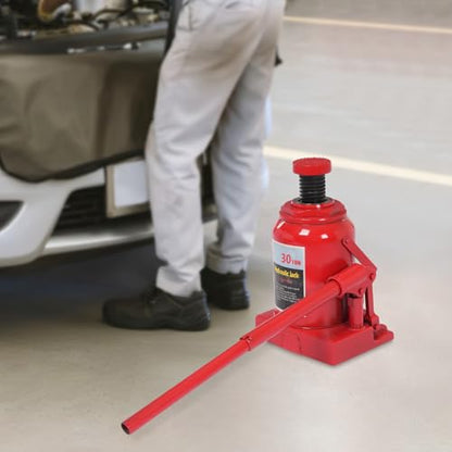 mignonnememe 30 Ton Low Profile Welded Bottle Jack, Hydraulic Jack for Lifting Cars, Trucks, Heavy Equipment, 9.25in Body Height, 66,138 lbs Capacity, Red
