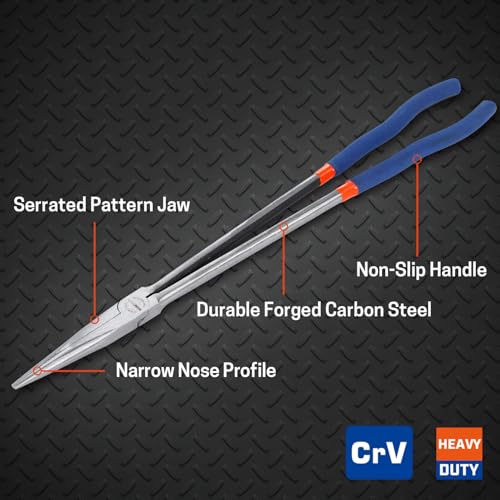 16'' Extra Long Needle Nose Pliers for Narrow and Limited Spaces | Straight Angled Nose, Long Reach Design, CRV Steel, Comfortable Grip, for Mechanics, Electricians, DIYers and Homeowners - style: 16'' Straight