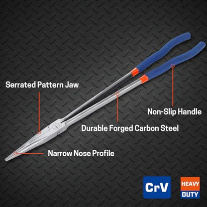 16'' Extra Long Needle Nose Pliers for Narrow and Limited Spaces | Straight Angled Nose, Long Reach Design, CRV Steel, Comfortable Grip, for Mechanics, Electricians, DIYers and Homeowners - style: 16'' Straight