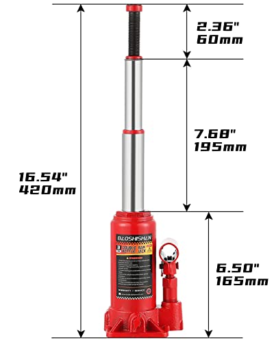 BAOSHISHAN Double Ram Bottle Jack Portable Hydraulic Jack (3 Ton with Case) - size: 3 Ton with Case