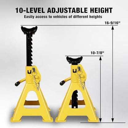 YELLOW JACKET Car Jack Stands 3 Ton with Double Locking and Large Foot Base for Lifting SUVS, Heavy Duty Steel, 6600 lb Capacity, 1 Pair, Yellow - color: yellow, size: 3 ton double locking and upgraded base