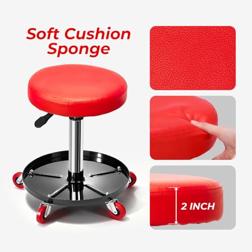 Mechanic Stool, Pneumatic Roller Seat Rolling Pneumatic Creeper | Garage Shop Seat Adjustable Height 15.7"-20.2" Padded Rolling Workshop Stool with Tool Tray for Garage Shop Auto Repair