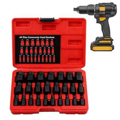 Bolt Extractor Socket Set,Multi-Spline Hex Head Repair Tools - 25-Piece Broken Bolts Extraction Kit,for Damaged Rusted Broken Screws Nut Fastener Automotive Machinery - color: Black