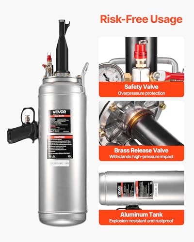 VEVOR Portable Tire Bead Seater, 2.6 Gal/10 L Air Bead Blaster, Handheld Tire Inflator Tool, 87-116 PSI Operating Pressure, Trigger Seating Inflator for Car, Compact SUV, Light Truck, E-Bike, RV, ATV - size: 2.6 Gal/10 L