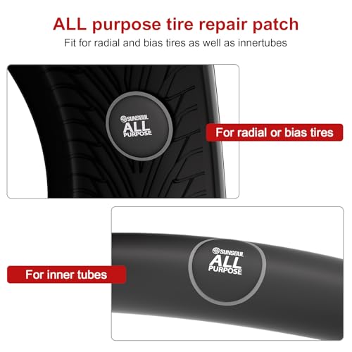 SUNSOUL 60Pcs Round Cold Tire Patches, 2-1/4"(57mm) Tire Repair Patches | 3 Size Options, Inner Tubes & Tubeless Tires, Round Patches, Tight Vulcanized Seal, Fits Car, Truck, Motorcycle & Bike - size: SGR57-60pcs