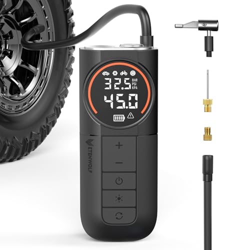 ETENWOLF S1 Tire Inflator Portable Air Compressor, 160PSI Air Pump for Car Tires, Bike, Motorcycle, Balls, Fast Inflation Tire Pump, Cordless bike Pump with LED Light & Digital Pressure Gauge (Black) - color: Black