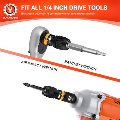 BLACKROBOT Quick Release Impact Bit Holders 1/4-Inch Square Drive to 1/4-Inch Hex Socket Adapter, CR-MO Steel, Yellow - size: 1/4 Impact Bit Holder-1