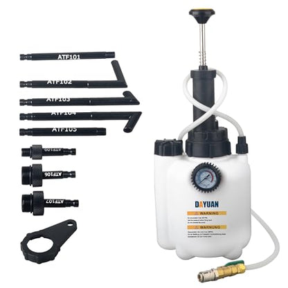 DAYUAN 3L Manual Transmission Fluid Transfer Pump Oil Filling Filler System | Dispenses & Extracts ATF Fluid, 0-85 PSI Gauge，8 Transmission Adapters，Compatible with Ford, BMW & More, 3L Fluid Pump