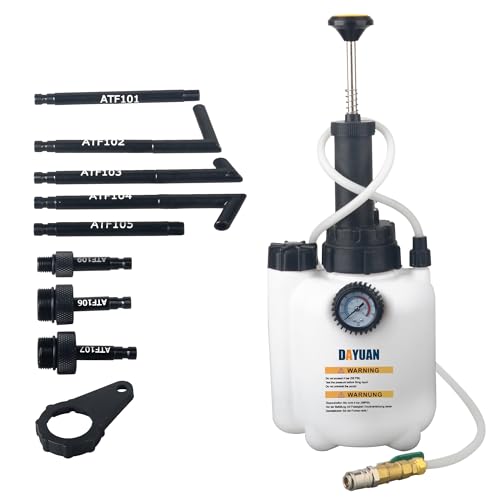 DAYUAN 3L Manual Transmission Fluid Transfer Pump Oil Filling Filler System | Dispenses & Extracts ATF Fluid, 0-85 PSI Gauge，8 Transmission Adapters，Compatible with Ford, BMW & More, 3L Fluid Pump