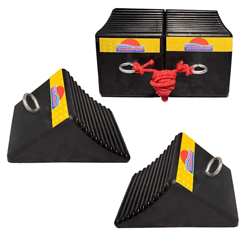 Goshen Sun- Heavy Duty Rubber Wheel Chocks with Reflective Strips - Set of 4 (7.8x5x4) /Wheel Wedge/Tire Stop Block/Curb Parking Stopper/Parking Aid,All-Weather, Non-Slip,SUV(004-Yellow)